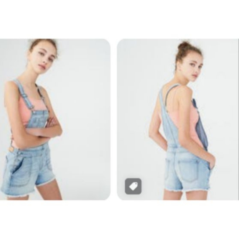 Aeropostale Light Wash Blue Denim Shortall Overalls